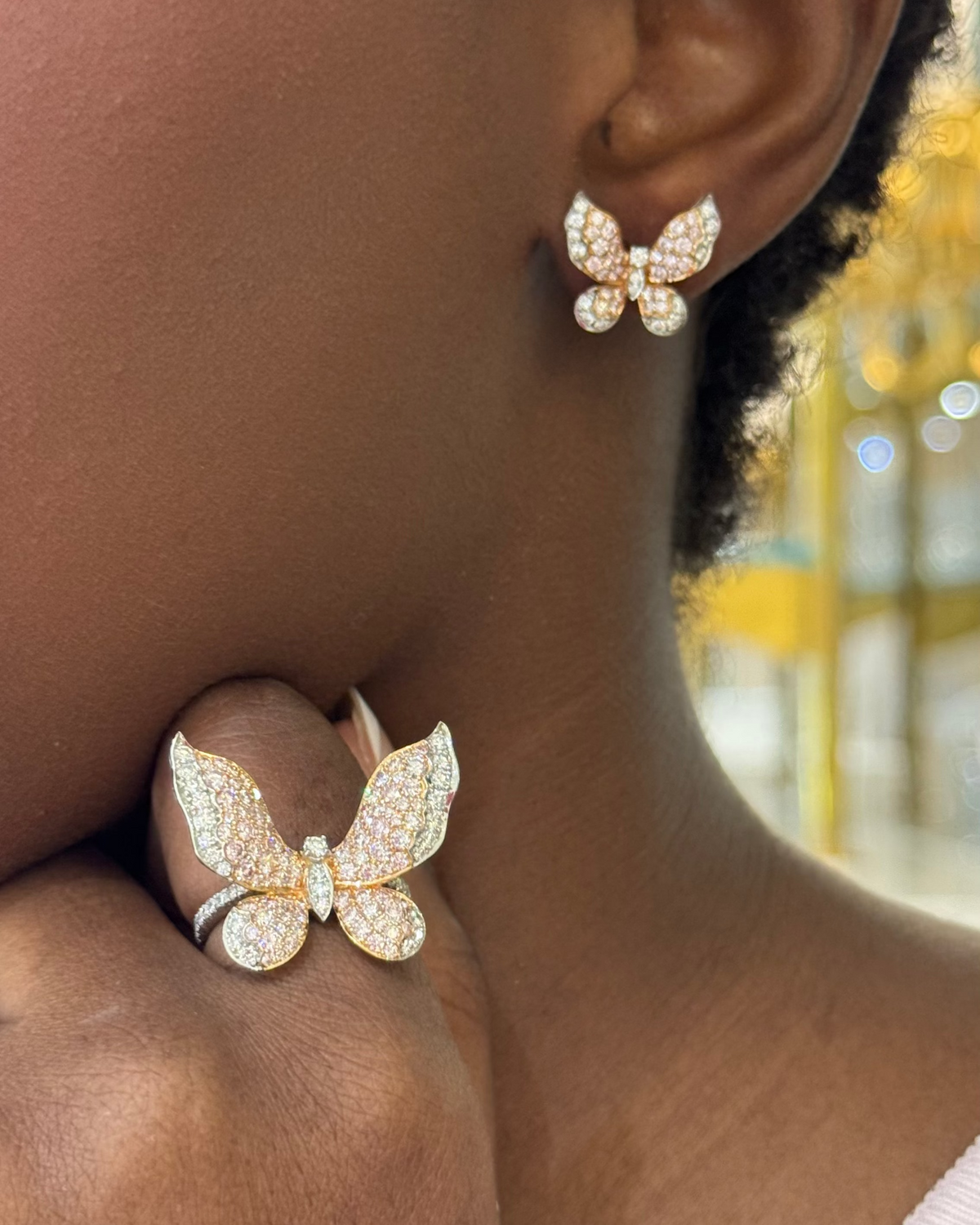 Mariposa Argyle Pink & White Diamond Platinum Butterfly Earrings