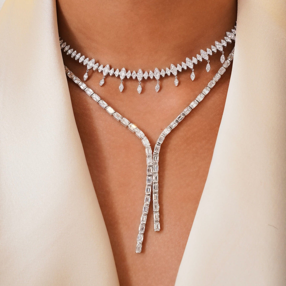 Marren Marquise Scalloped Illusion Dangle Diamond Necklace 4.70 ctw