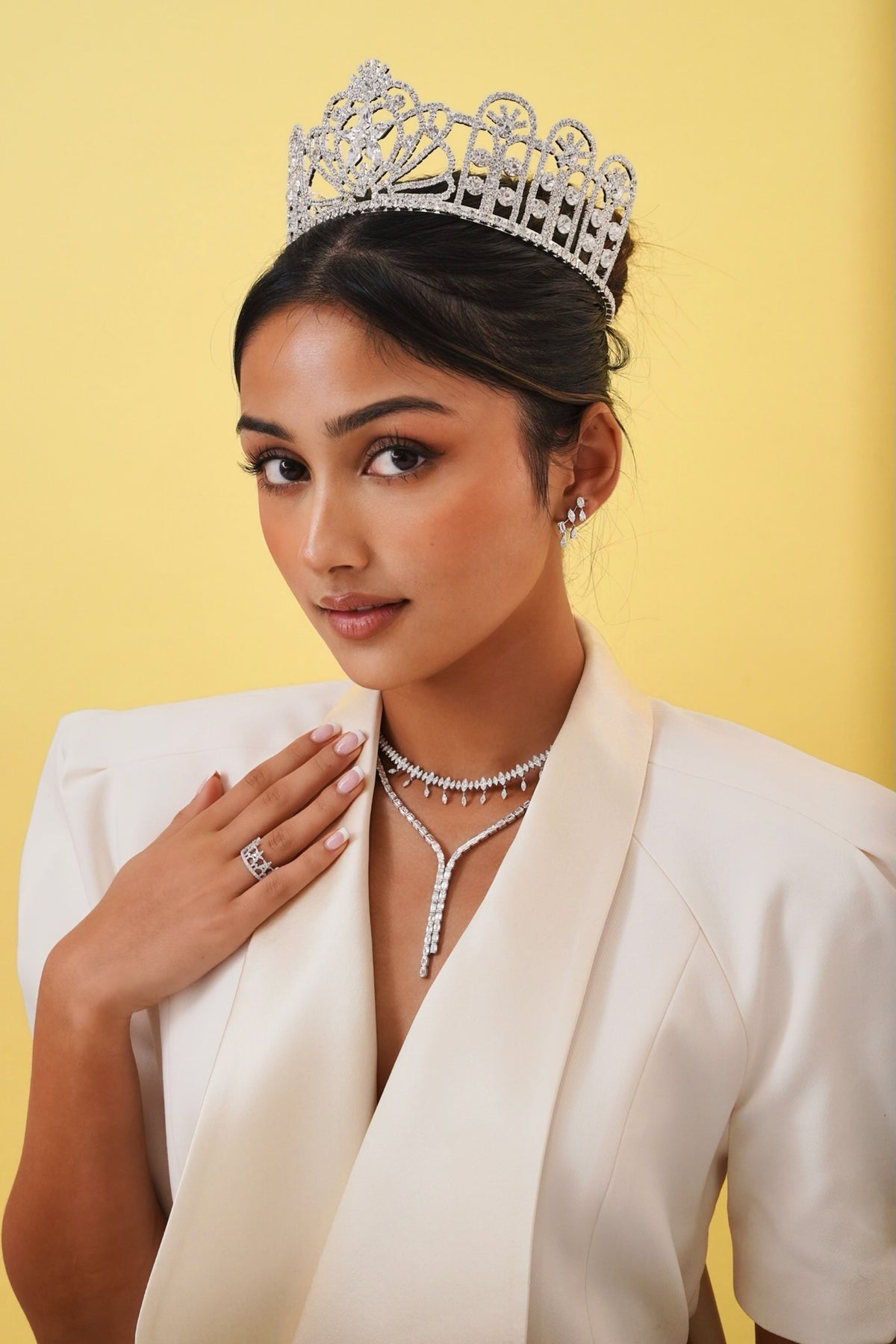 Marren Marquise Scalloped Illusion Dangle Diamond Necklace 4.70 ctw,Channel Set Emerald Cut Diamond Double Lariat 24 ctw