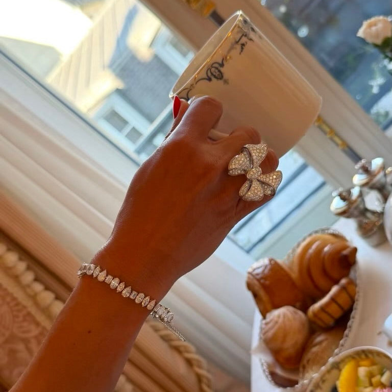 Martha May Pave Diamond Bow Cocktail Ring 5 ctw, Nealie Multi Mixed Shape Diamond Tennis Bracelet 19.96 ctw
