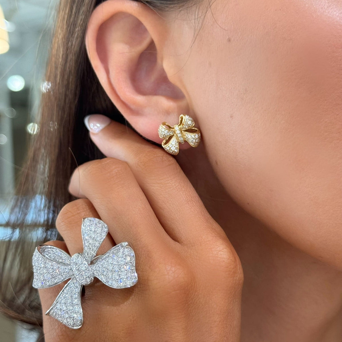 Martha May Pave Diamond Bow Studs, Martha May Pave Diamond Bow Cocktail Ring 5 ctw, Little Martha May Ring 