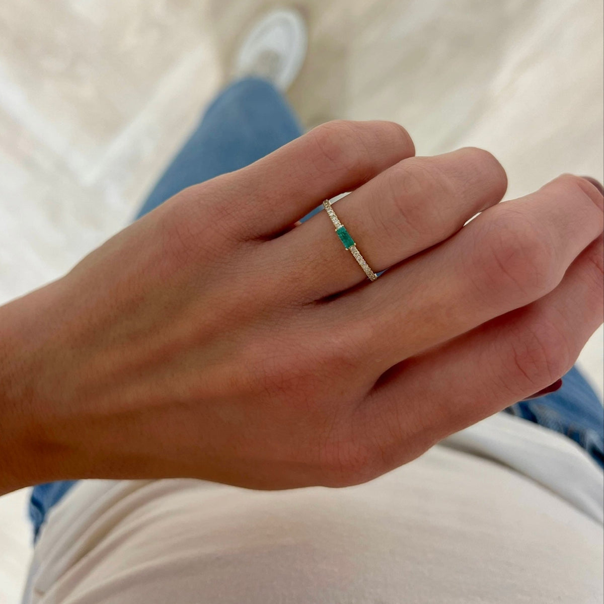 Baguette Birthstone and Diamond Stacking Band Ring
