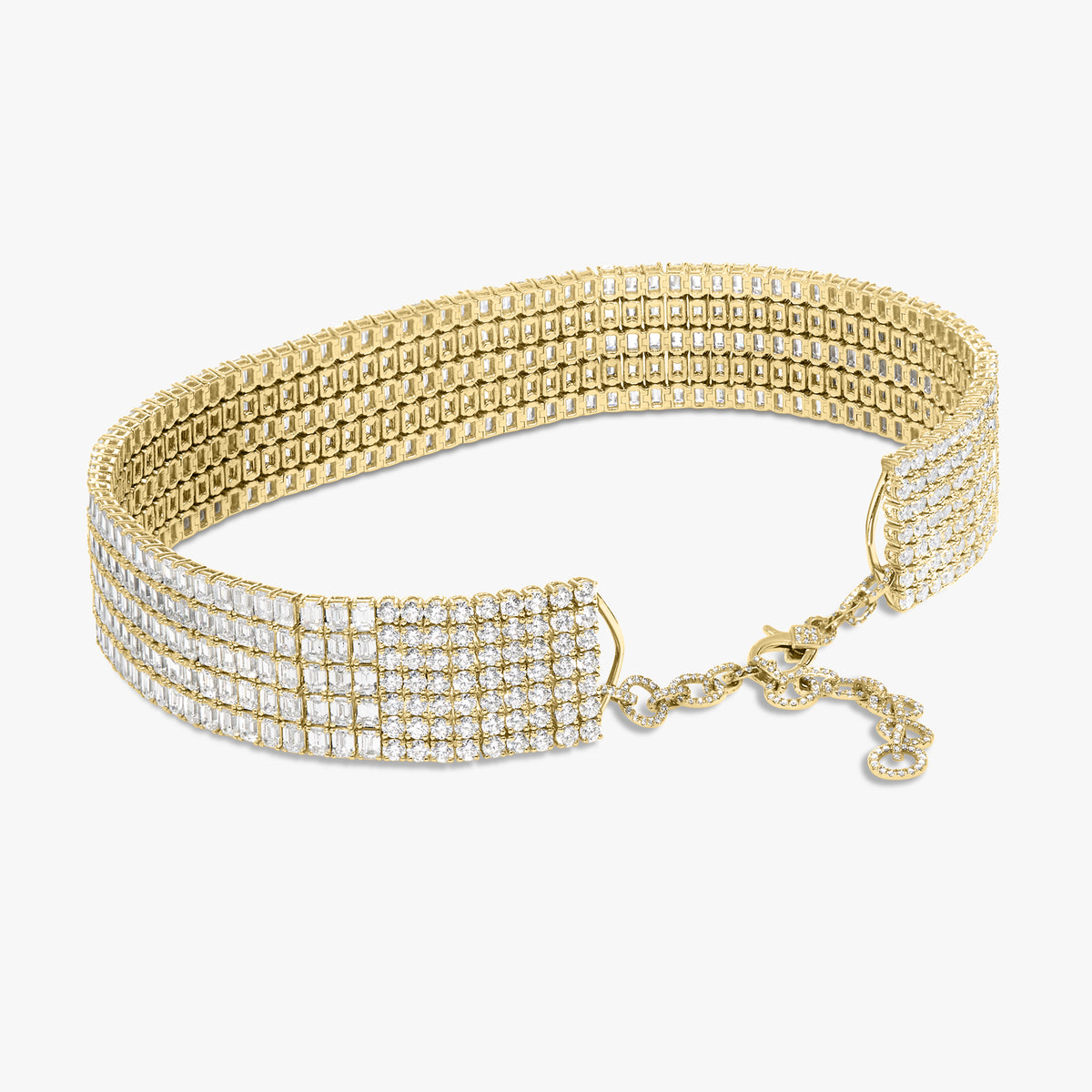 McGraw Five Row Emerald Cut Diamond Choker Necklace 76.07 ctw