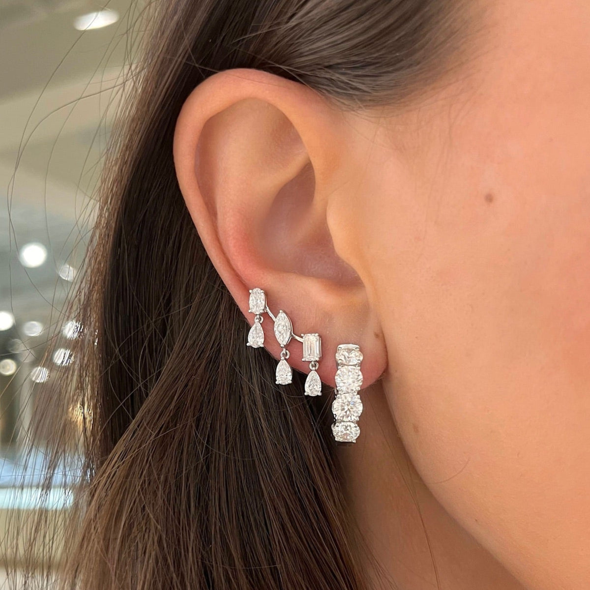 McKinsey Multi Mixed Shape Diamond Dangle Ear Climbers