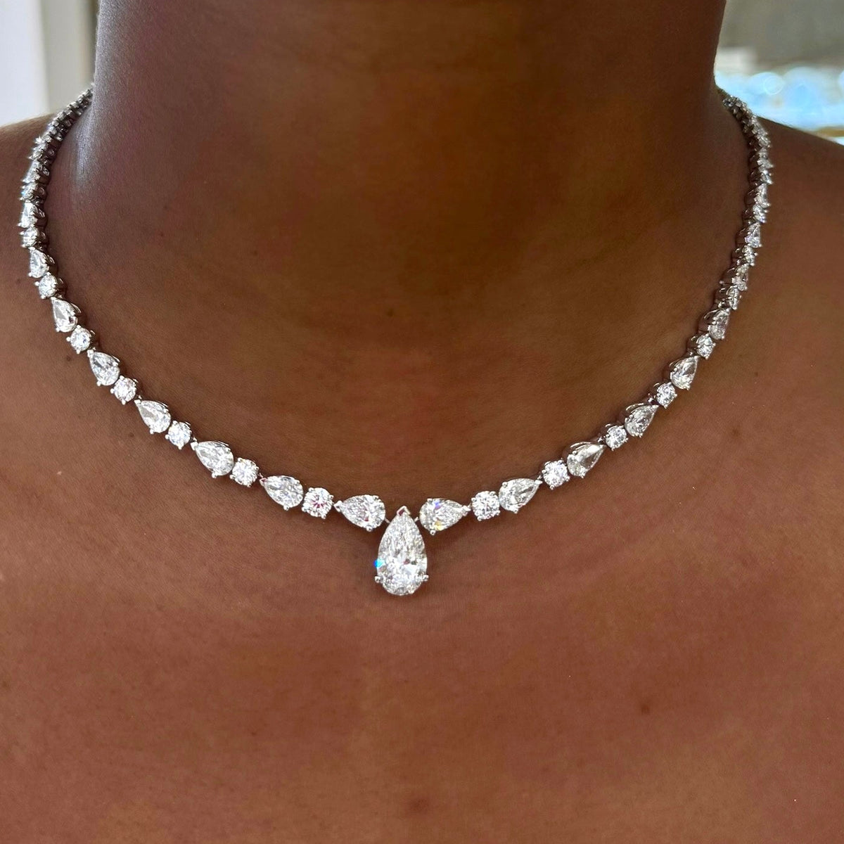 Melrose Pear & Round Diamond Necklace 19.81 ctw