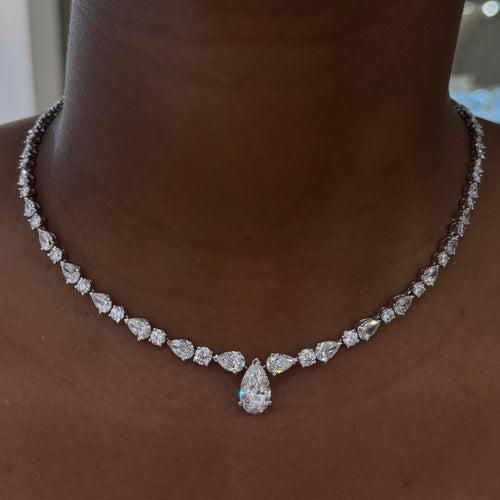 Melrose Pear & Round Diamond Necklace 19.81 ctw