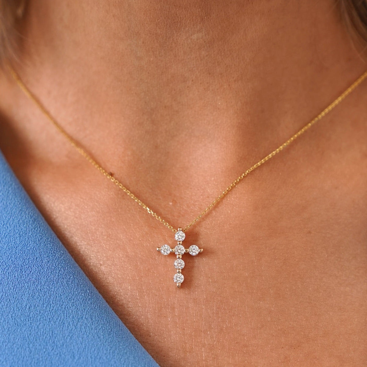 Midi Charlie Cloud® Floating Diamond Cross Necklace 0.72 ctw