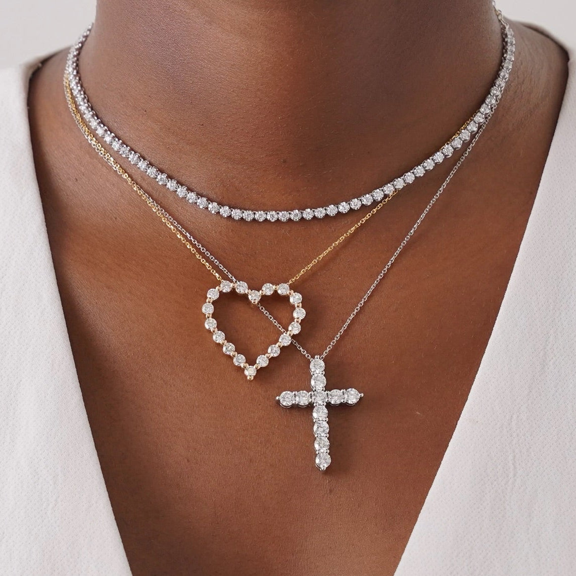 Midi Charlie Cloud® Floating Diamond Heart Necklace 2.16 ctw, Everleigh Adjustable Diamond Tennis Collar Necklace,