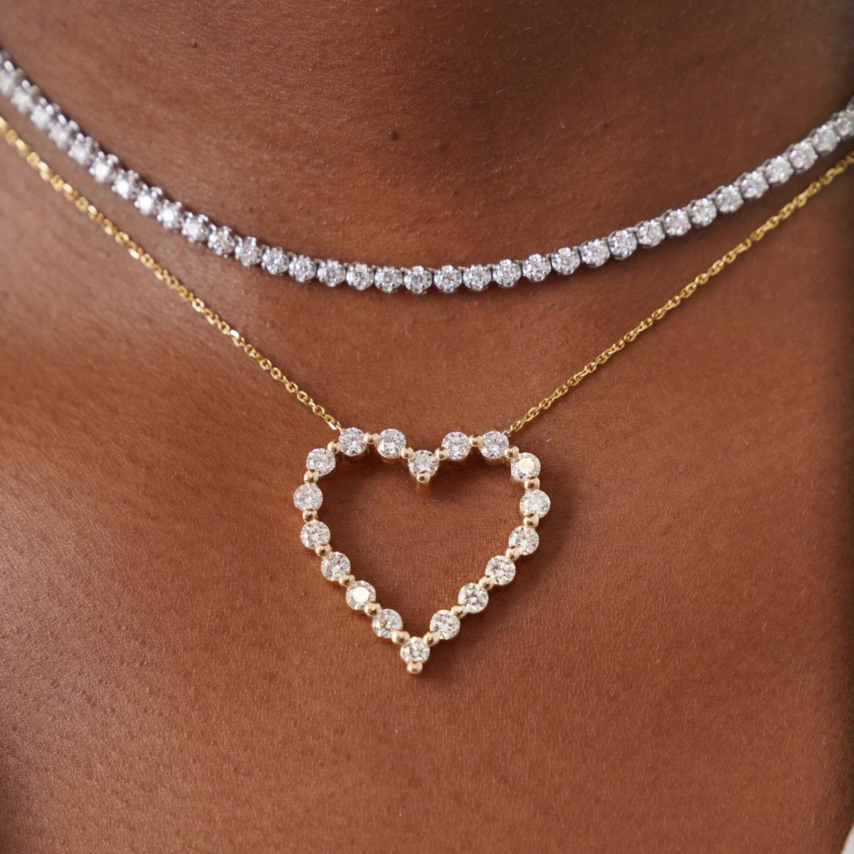 Midi Charlie Cloud® Floating Diamond Heart Necklace 2.16 ctw, Everleigh Adjustable Diamond Tennis Collar Necklace
