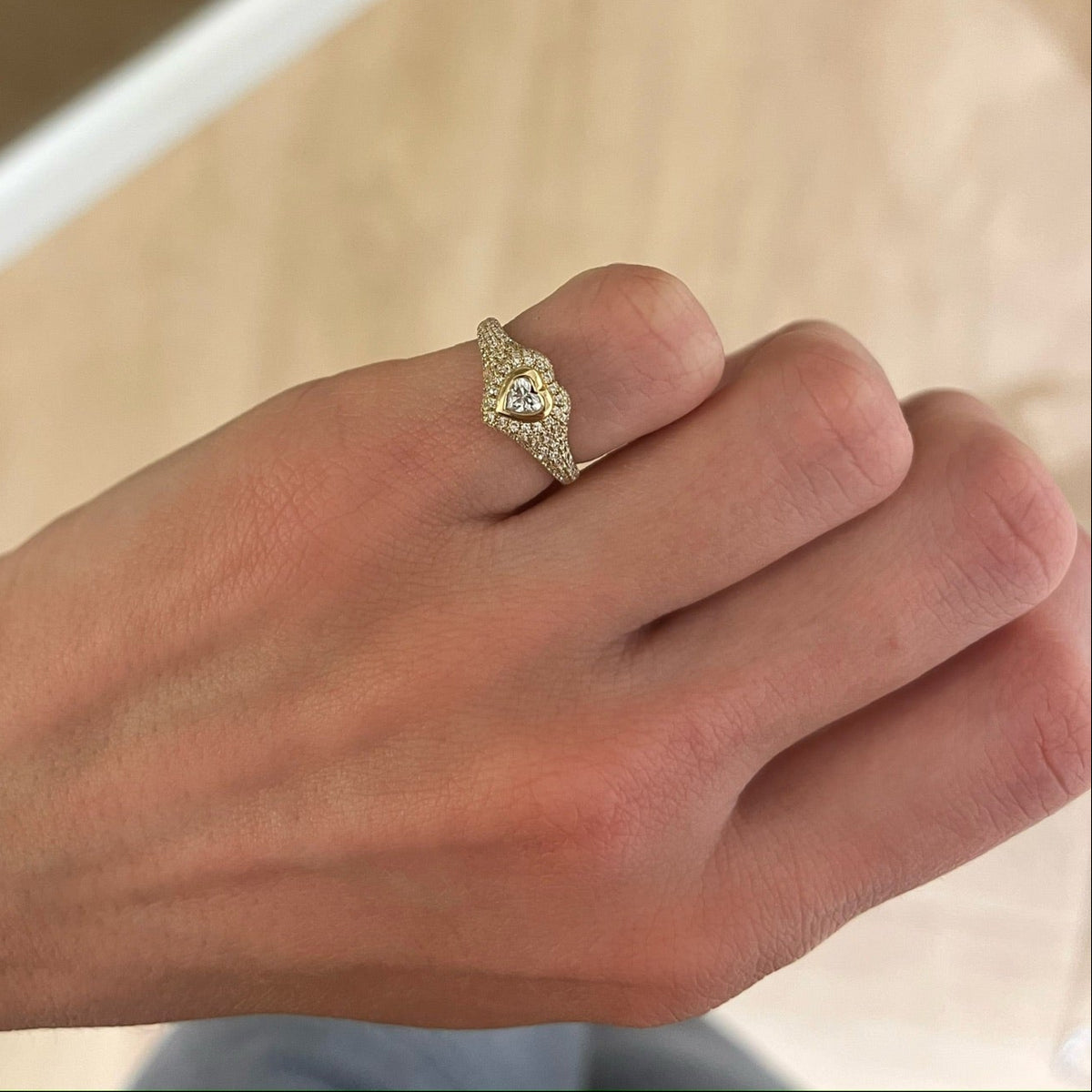 Mini Heart Pave Diamond Signet Ring .50 ctw