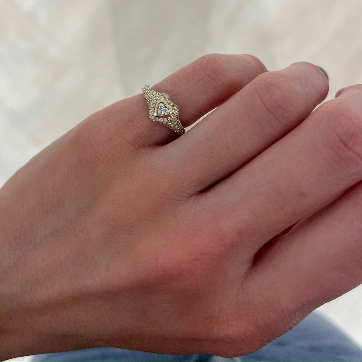 Mini Heart Pave Diamond Signet Ring .50 ctw