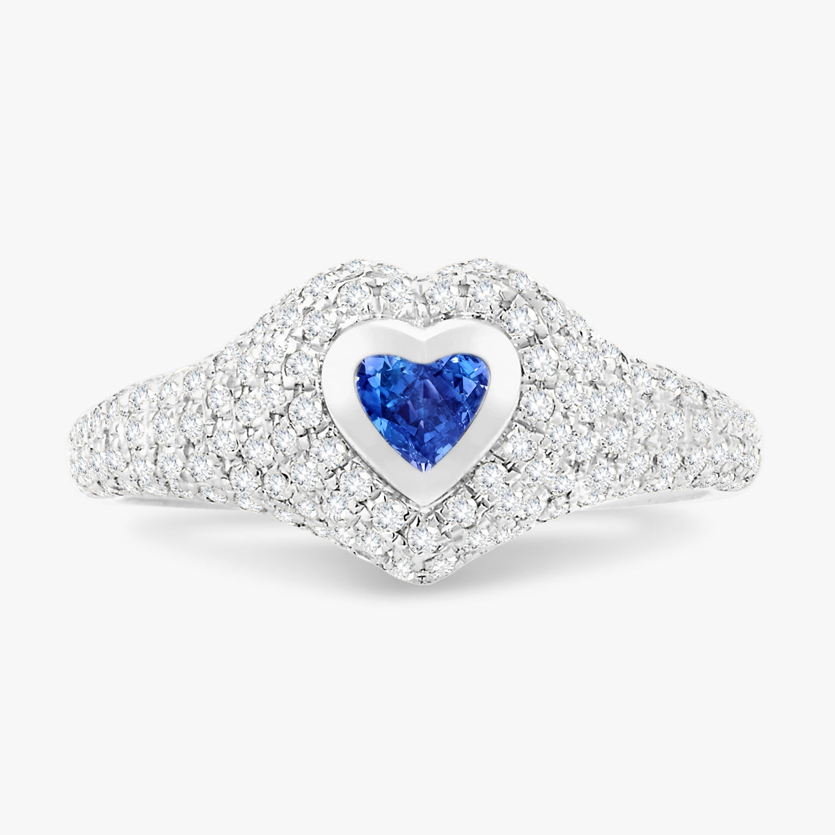 Mini Heart Pave Diamond Signet Ring 0.50 ctw