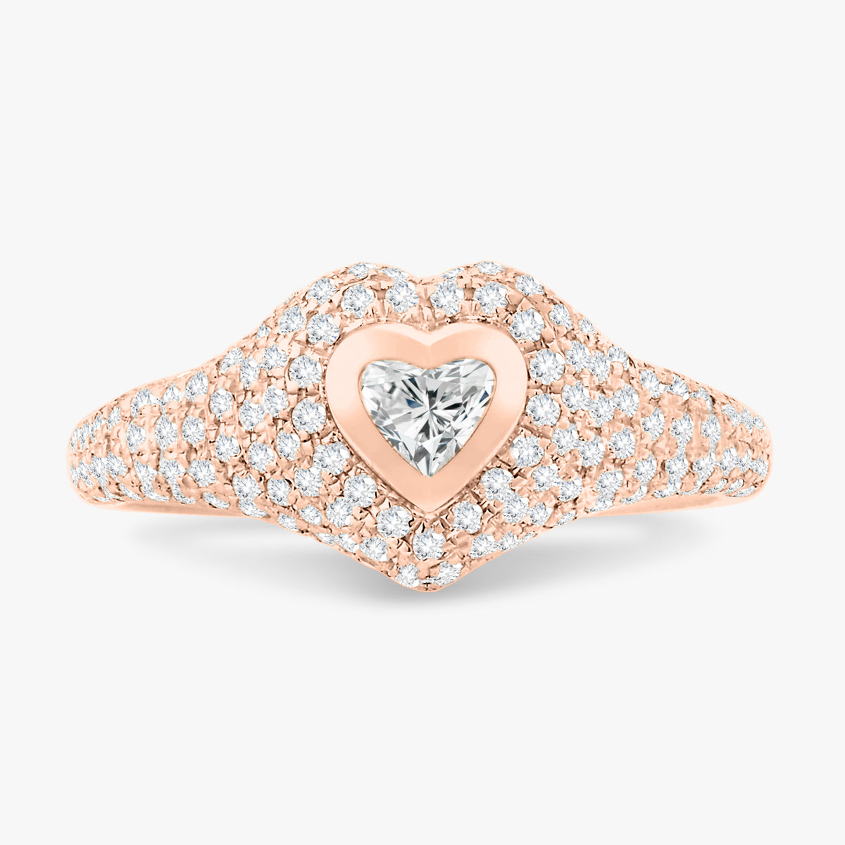 Mini Heart Pave Diamond Signet Ring 0.50 ctw