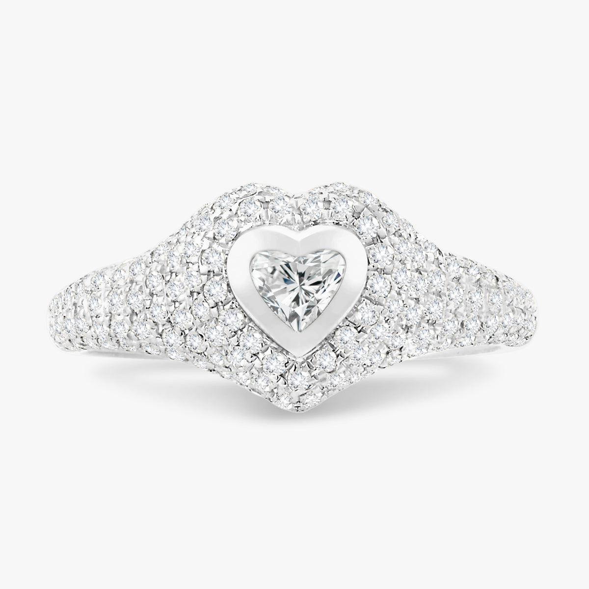 Mini Heart Pave Diamond Signet Ring 0.50 ctw