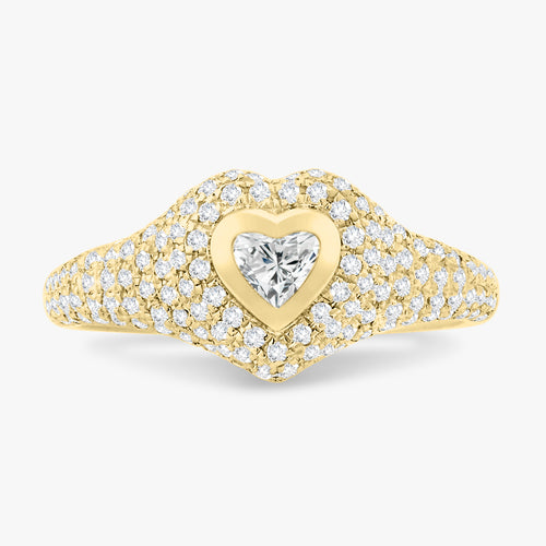 Mini Heart Pave Diamond Signet Ring 0.50 ctw