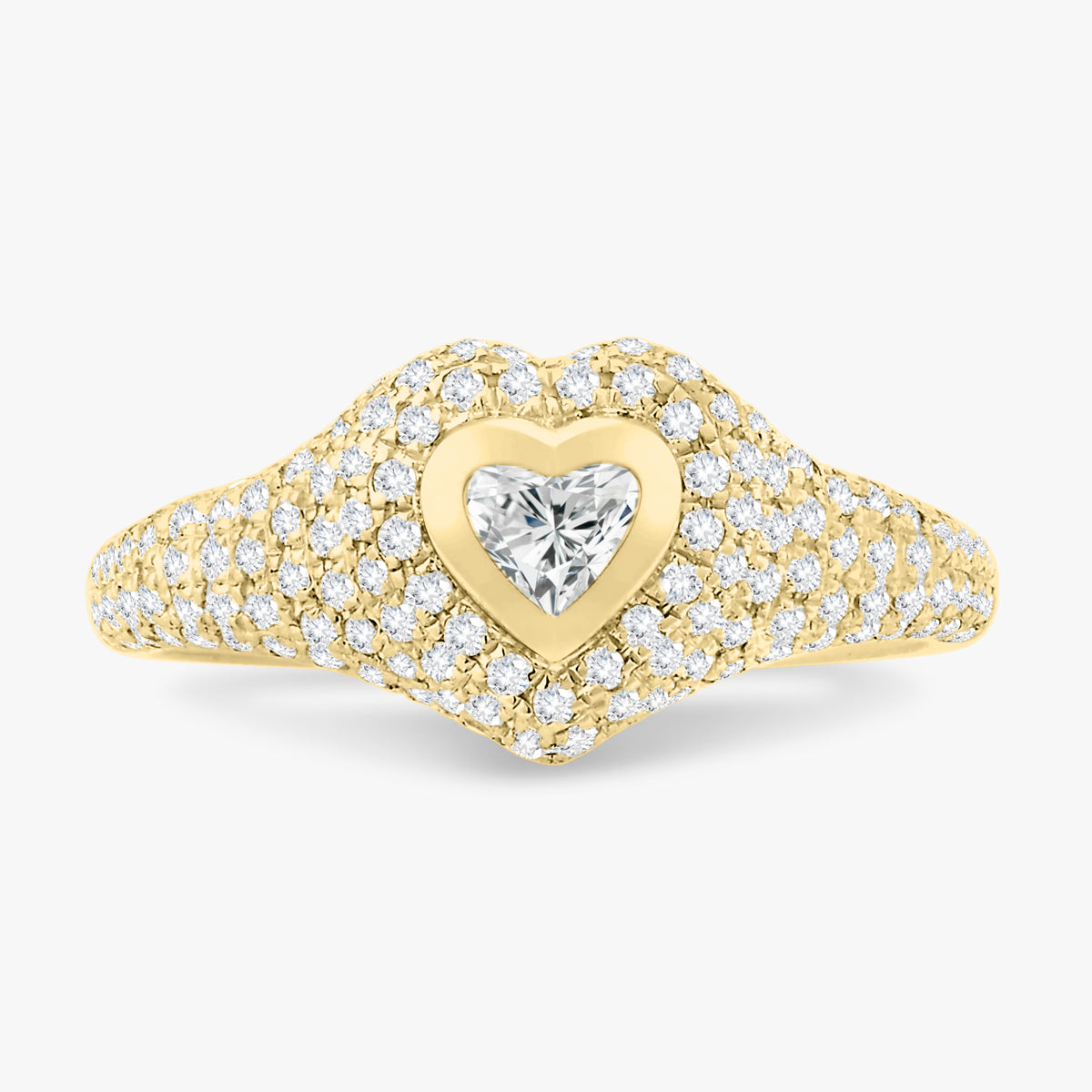 Mini Heart Pave Diamond Signet Ring 0.50 ctw