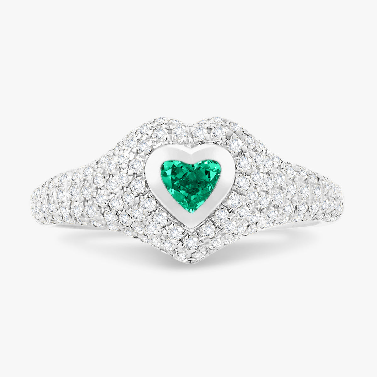 Mini Heart Pave Diamond Signet Ring 0.50 ctw