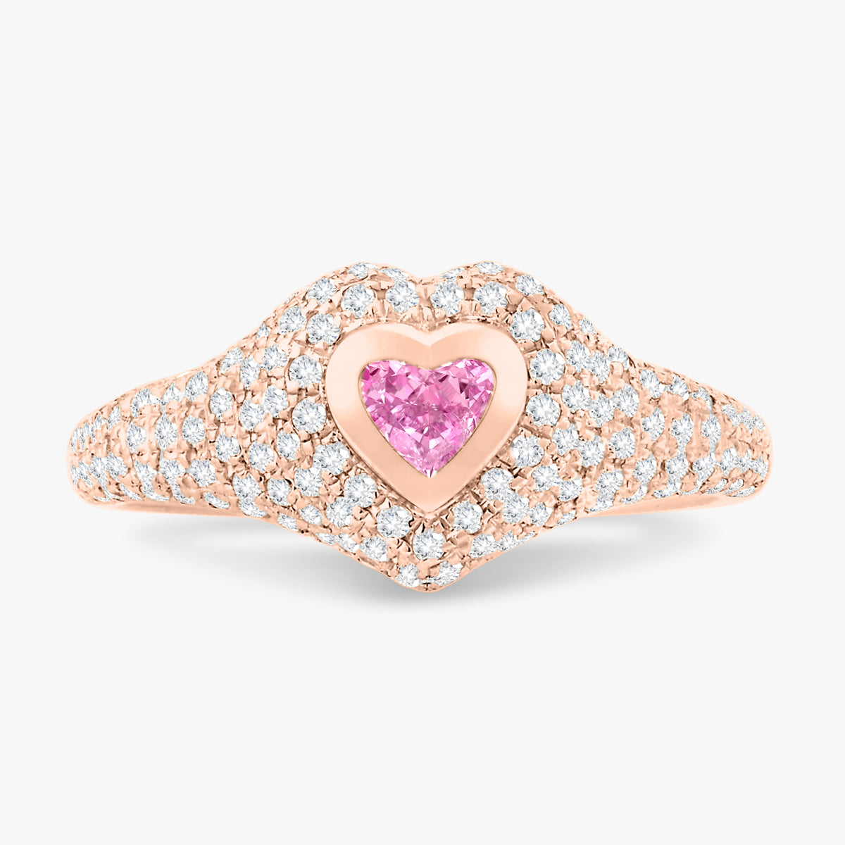 Mini Heart Pave Diamond Signet Ring 0.50 ctw