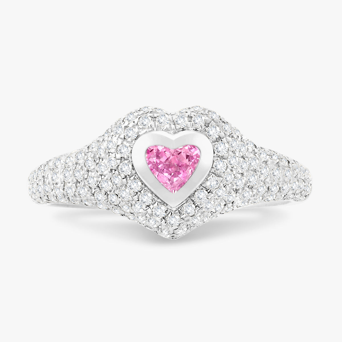 Mini Heart Pave Diamond Signet Ring 0.50 ctw