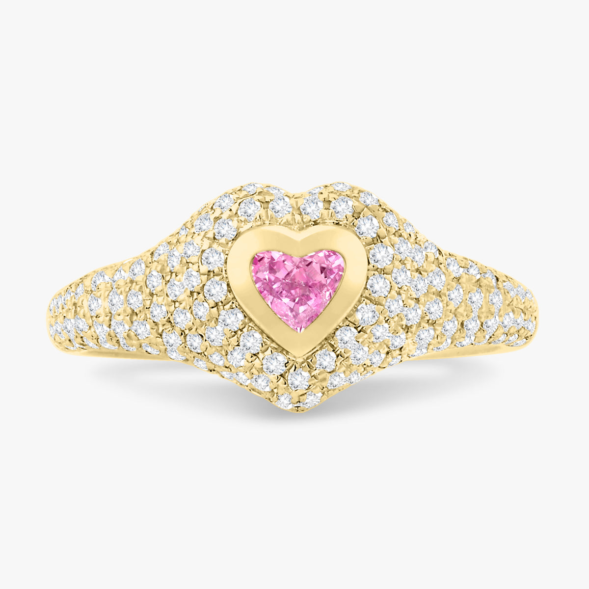 Mini Heart Pave Diamond Signet Ring 0.50 ctw