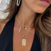Mini Pave Diamond Initial Charm, Puffy Bubble Initial Pave Diamond Charm, Skyler Pave Diamond Lightning Bolt Charm, Clipped Corners Gold Dog Tag with Diamond Outline Charm, Rectangle Rolo Chain With Diamond Toggle & Removable Lariat