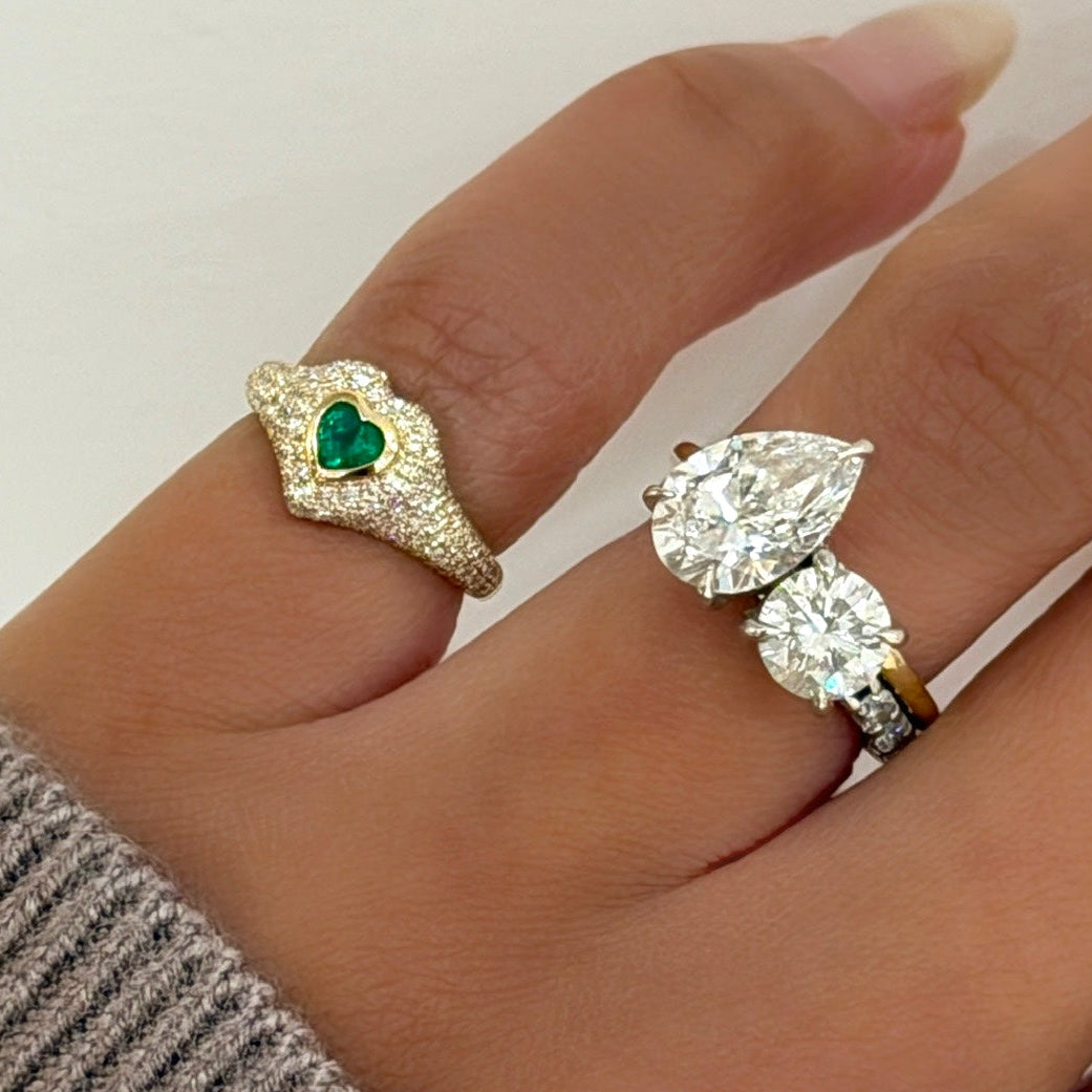 Mini Heart Pave Diamond Signet Ring 0.50 ctw