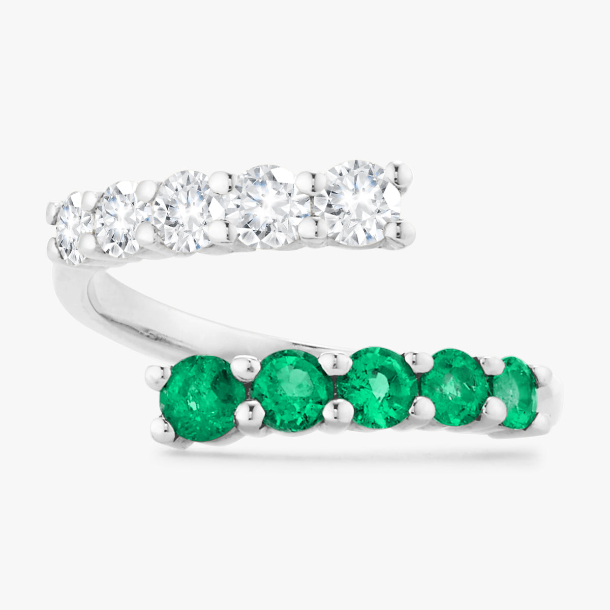 By Pass Ring with Diamonds & Green Emeralds By Pass Ring with Diamonds & Green Emeralds