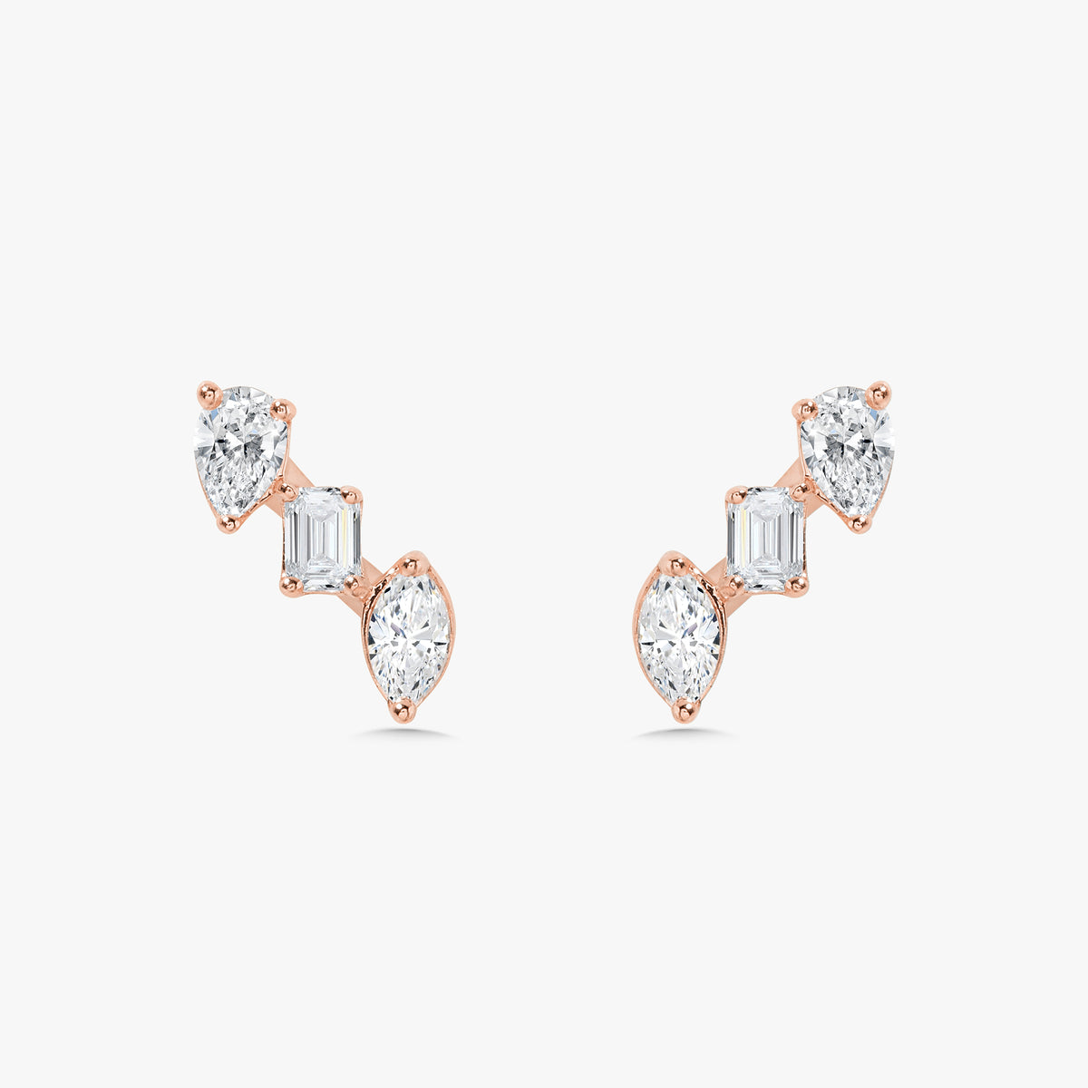 Mixed Shape Diamond Bar Stud Earrings