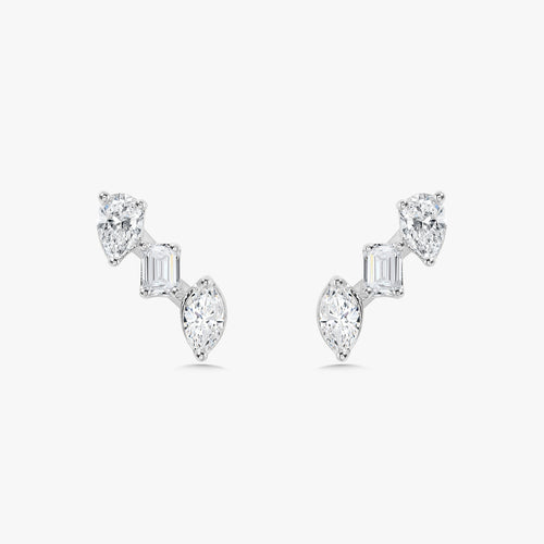 Mixed Shape Diamond Bar Stud Earrings