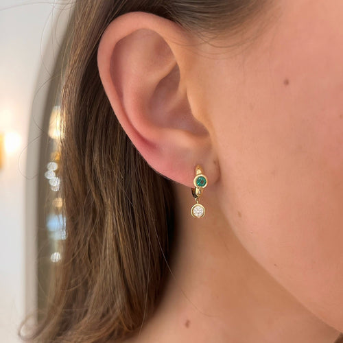 Molly Emerald & Diamond Dangle Puff Huggies