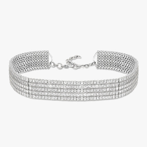 McGraw Five Row Emerald Cut Diamond Choker Necklace 76.07 ctw
