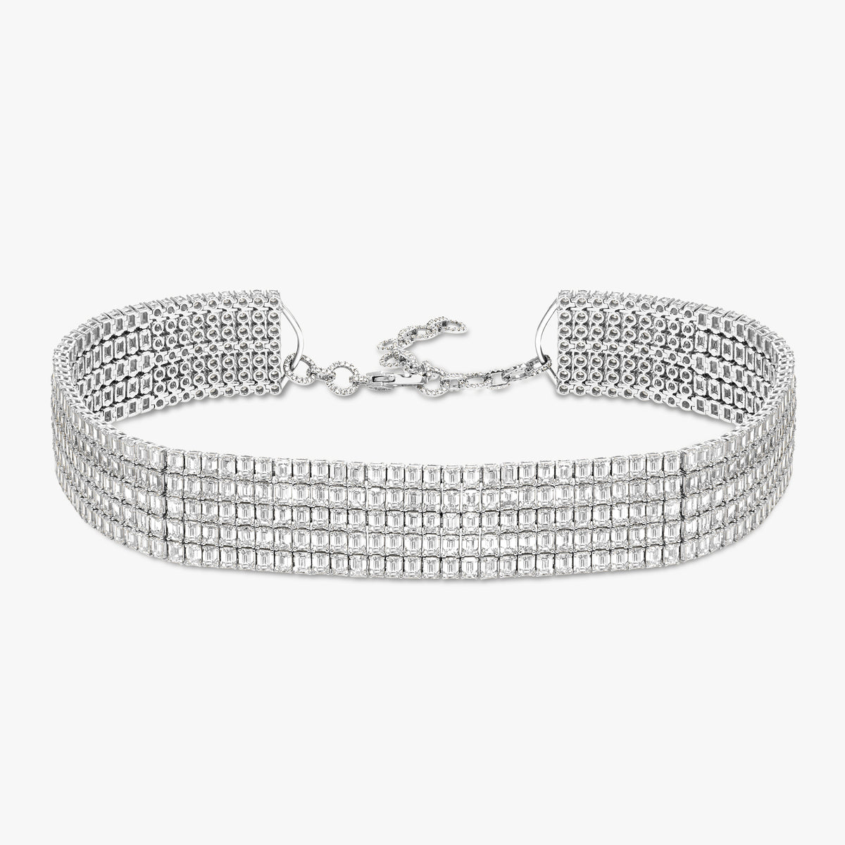 McGraw Five Row Emerald Cut Diamond Choker Necklace 76.07 ctw