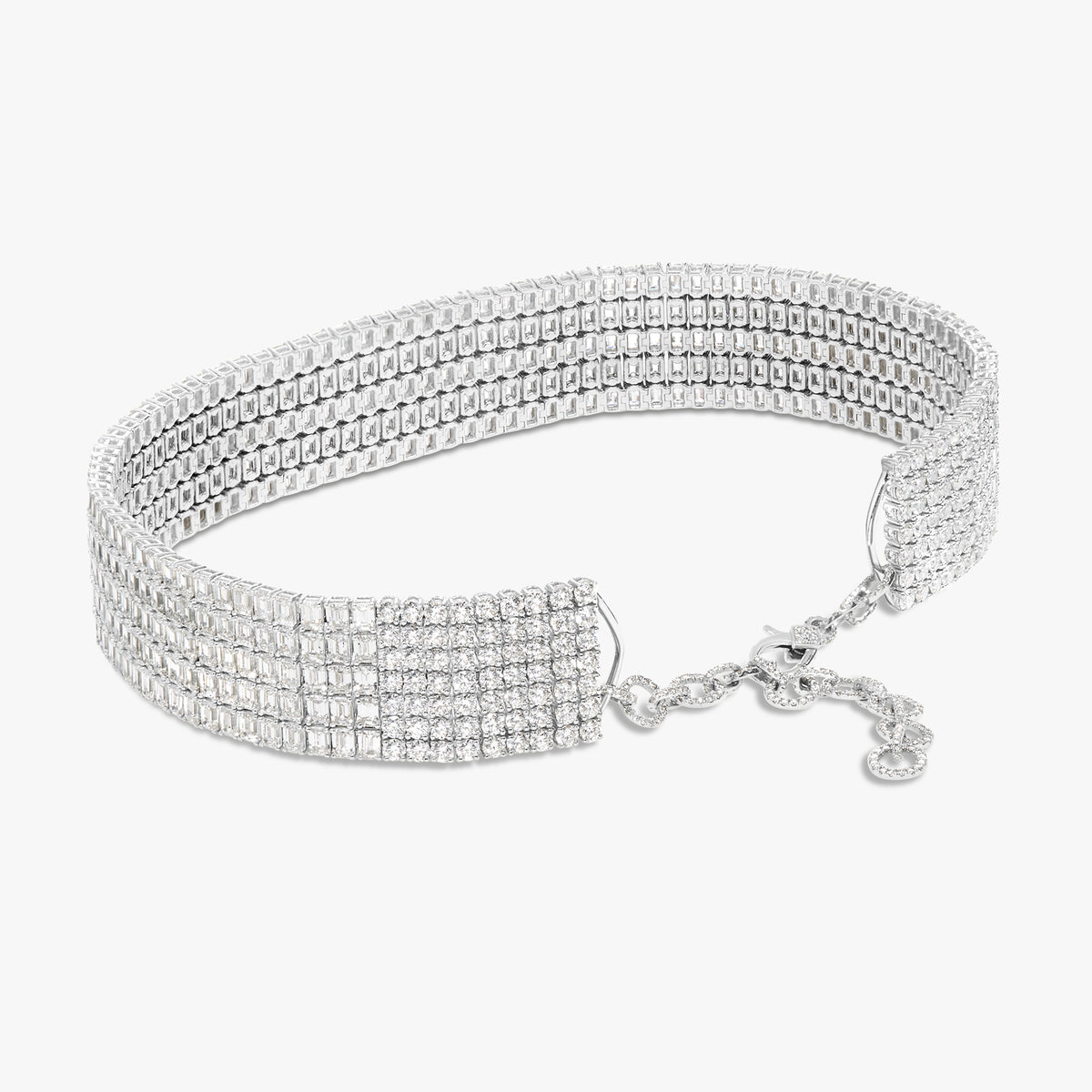 McGraw Five Row Emerald Cut Diamond Choker Necklace 76.07 ctw