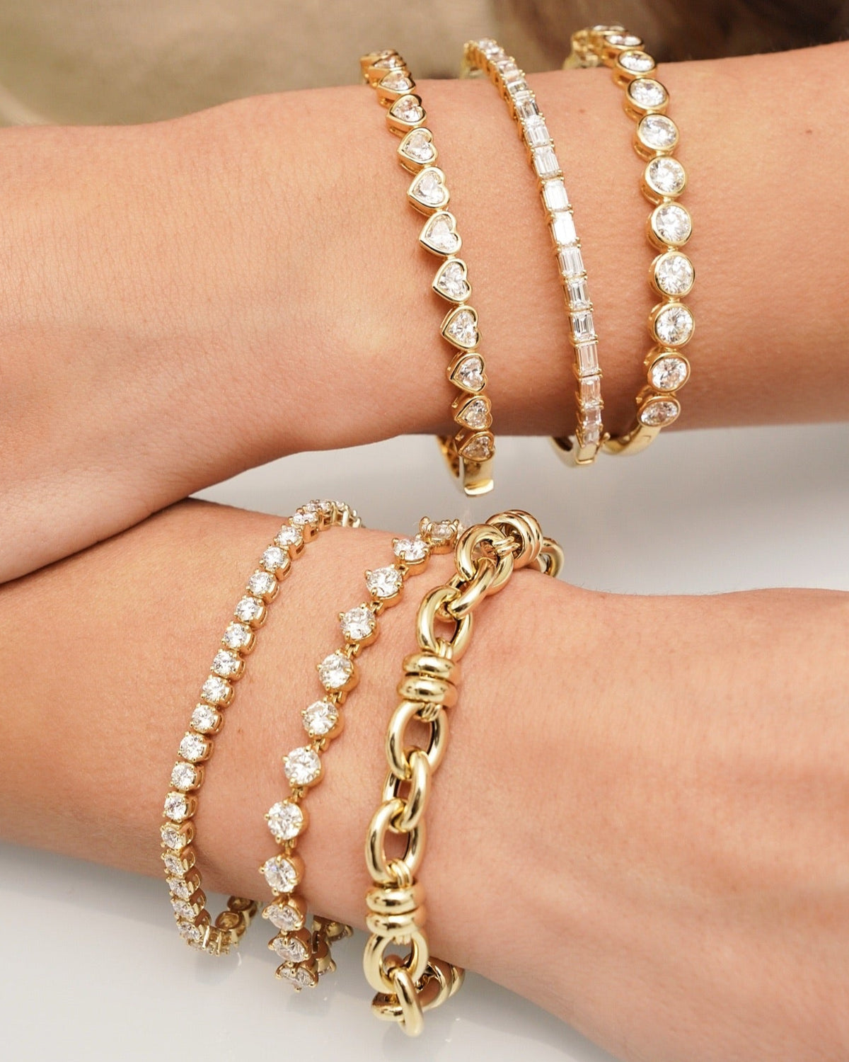 Nantucket Chunky Gold Adjustable Chain Bracelet, Heart Shaped Diamond Bezel Bangle Bracelet 3.90 ctw