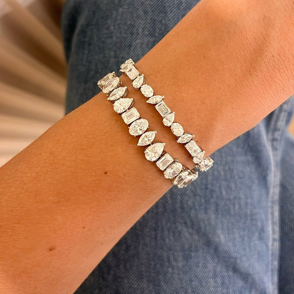 Nealie Multi Mixed Shape Diamond Tennis Bracelet 19.96 ctw, Axel Multi Mixed Shape Diamond Tennis Bracelet 11.59 ctw