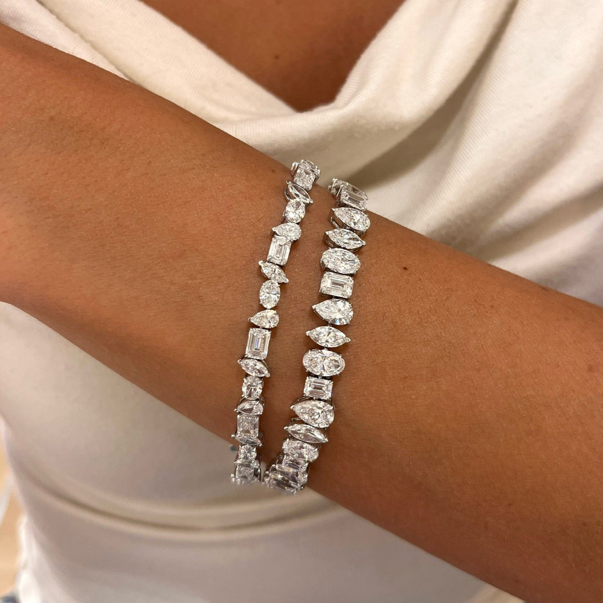 Nealie Multi Mixed Shape Diamond Tennis Bracelet 19.96 ctw, Axel Multi Mixed Shape Diamond Tennis Bracelet 11.59 ctw