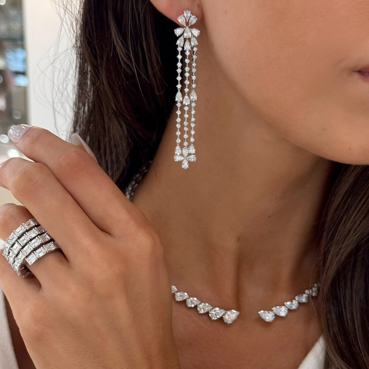 Nicola Dangle Diamond Huggie Earrings 7.60 ctw WG