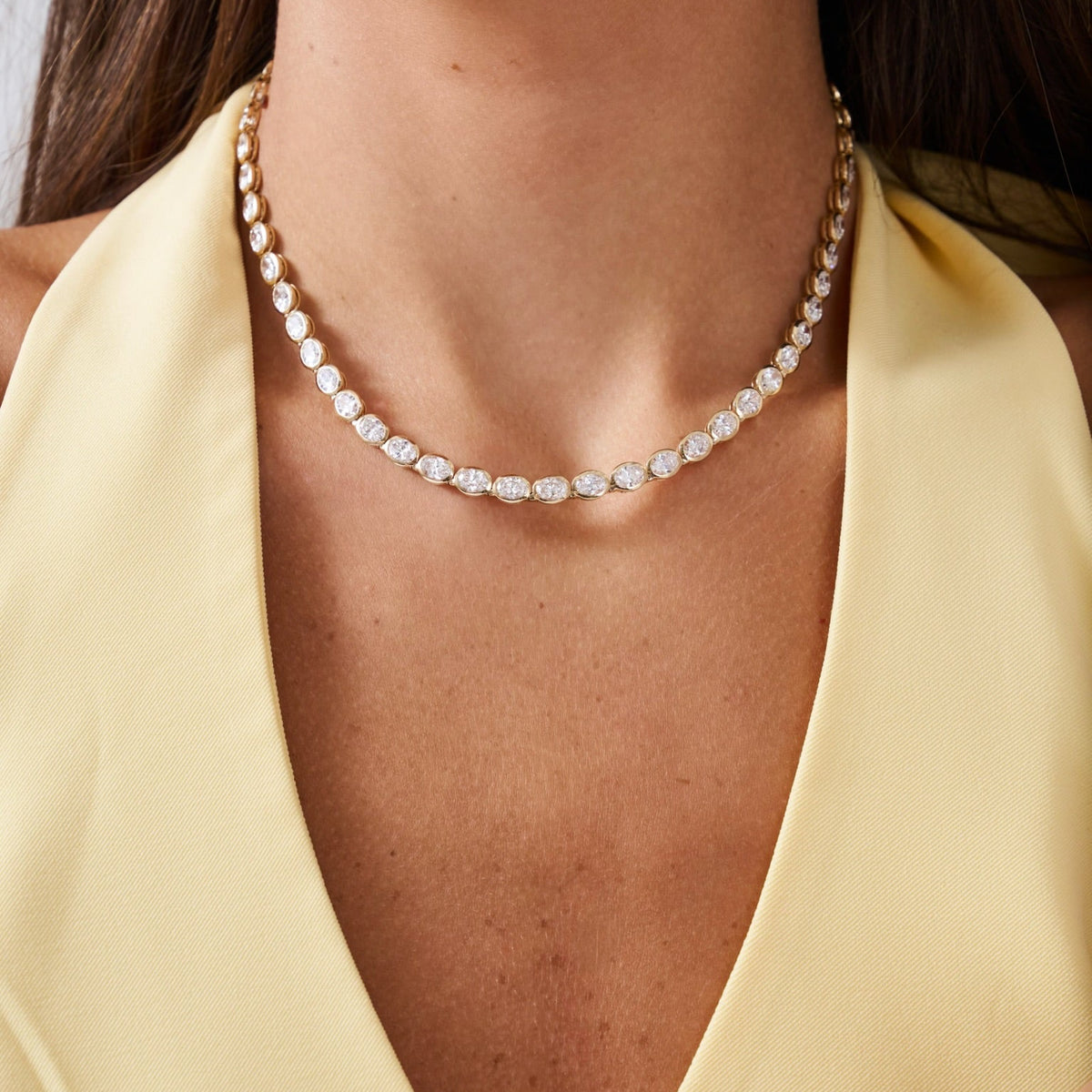 Odessa East to West Oval Bezel Set Tennis Necklace 11.97 ctw & 22.51 ctw