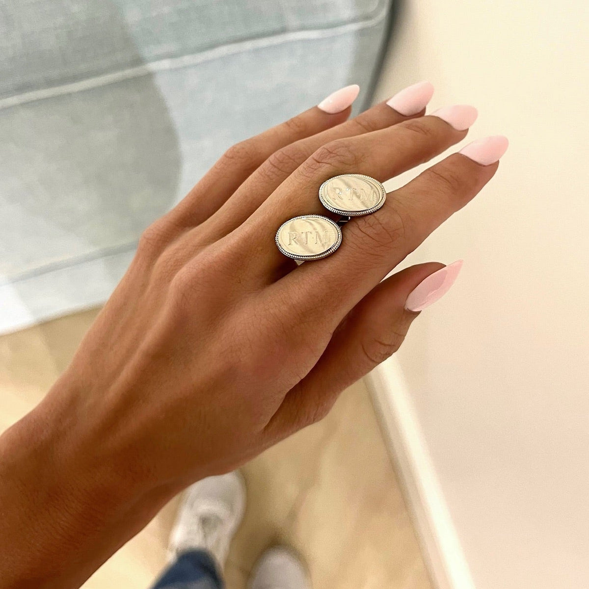 Oval Cuff Links with Beaded Edge