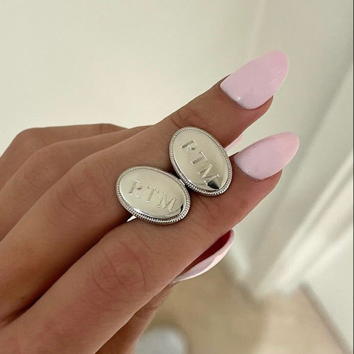 Oval Cuff Links with Beaded Edge