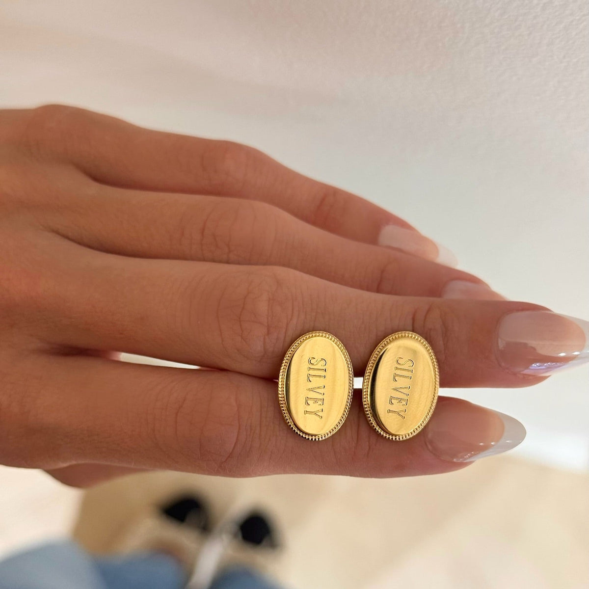 Oval Cuff Links with Beaded Edge