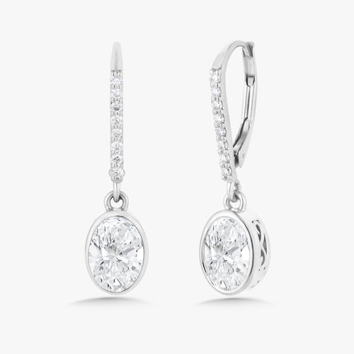 Bezeled Oval Diamond Dangle Earrings 1.79 ctw