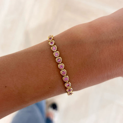 Paxton Pink Sapphire Heart Adjustable Tennis Bracelet 2.83 ctw