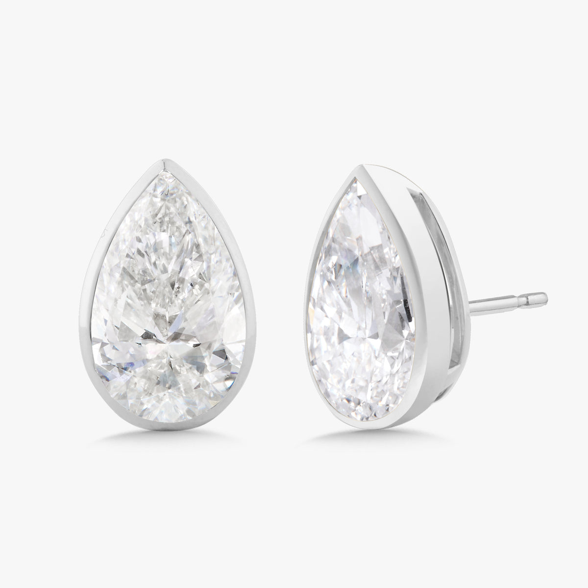 Lab Grown Bezel Set Pear Diamond Stud Earrings (10 ctw)