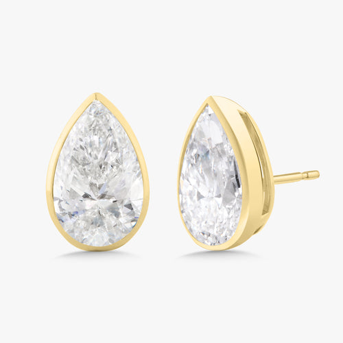Lab Grown Bezel Set Pear Diamond Stud Earrings (10 ctw)