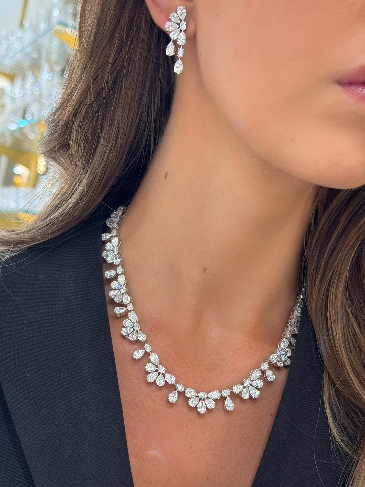 Pear & Oval Diamond Tennis Necklace