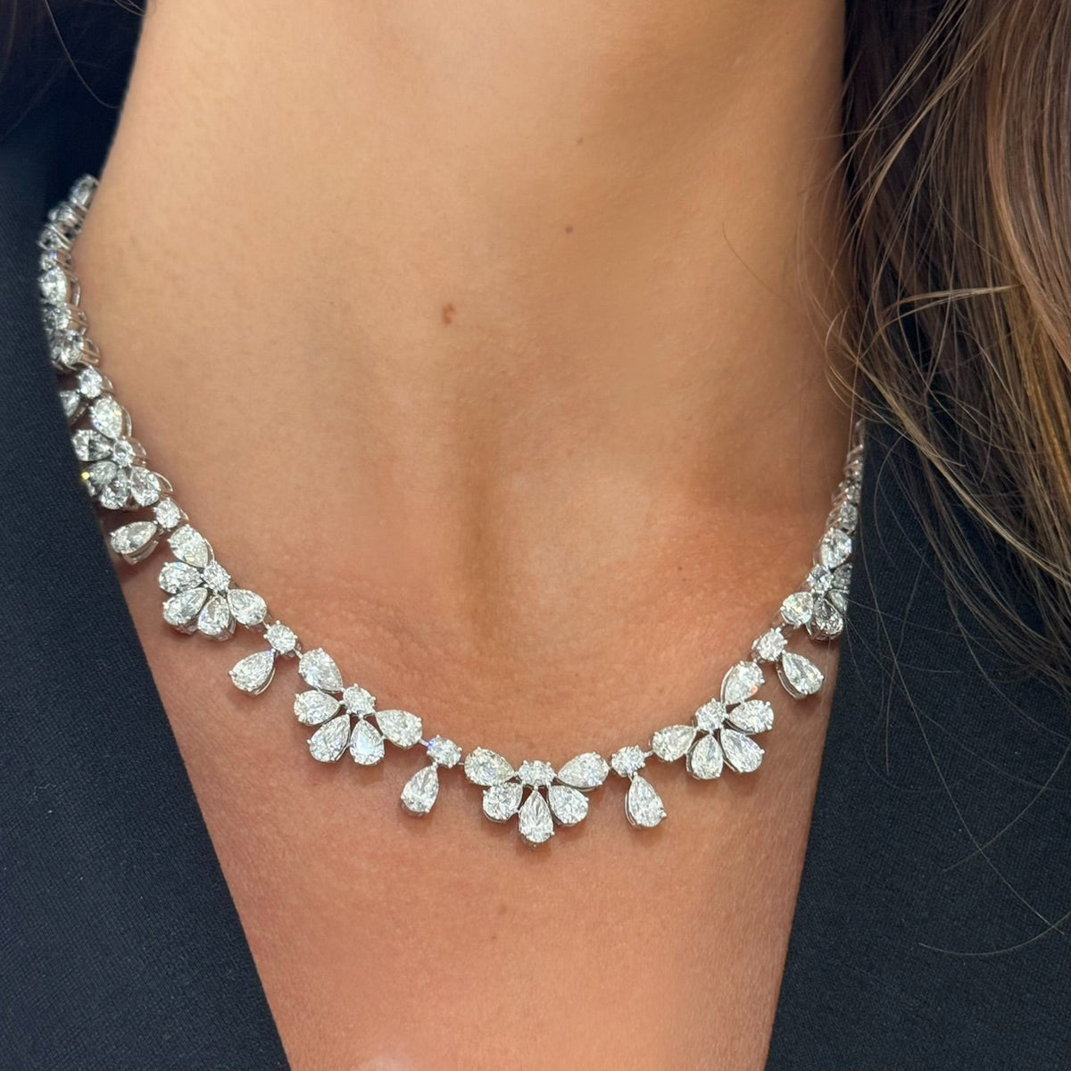Pear & Oval Diamond Tennis Necklace