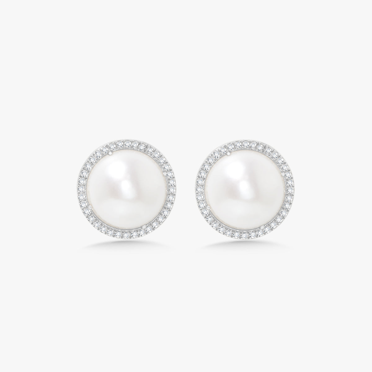 Pearl Diamond Halo Stud Earrings