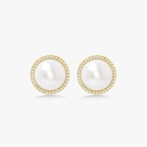 Pearl Diamond Halo Stud Earrings