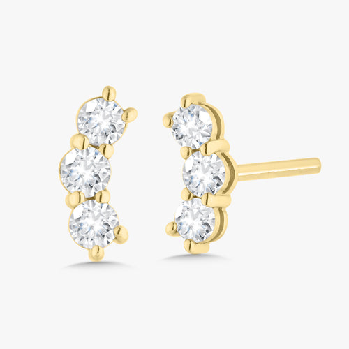 Penelope Tiny Three Diamond Curved Bar Stud Earrings